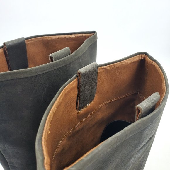 Lucky Brand May Tall Boho Grey Leather Pull On Embroidered Riding Boots Size 9 - Picture 9 of 13